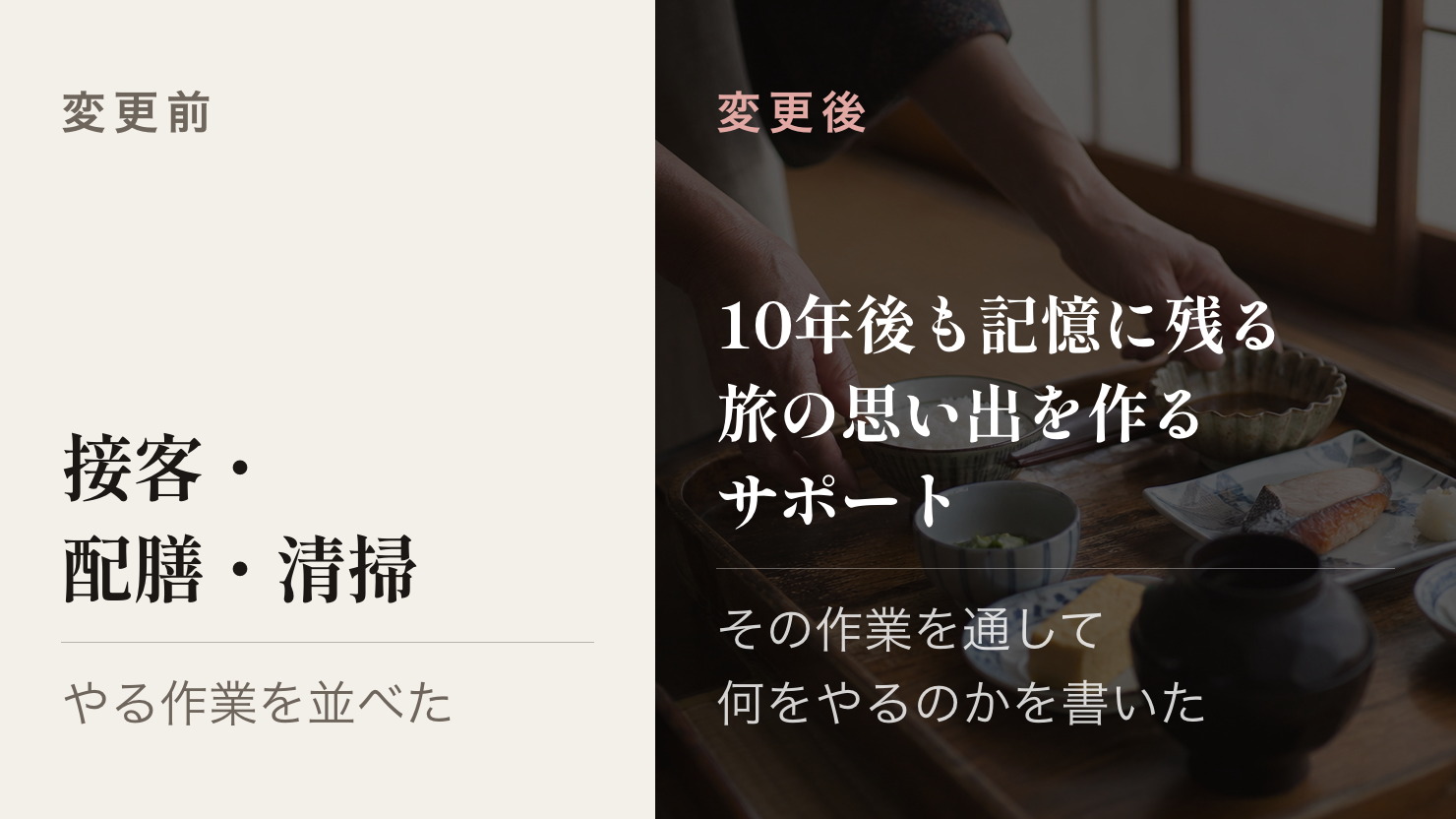 変更前は作業の列挙、変更後は作業を通して何をやるのかを書いた