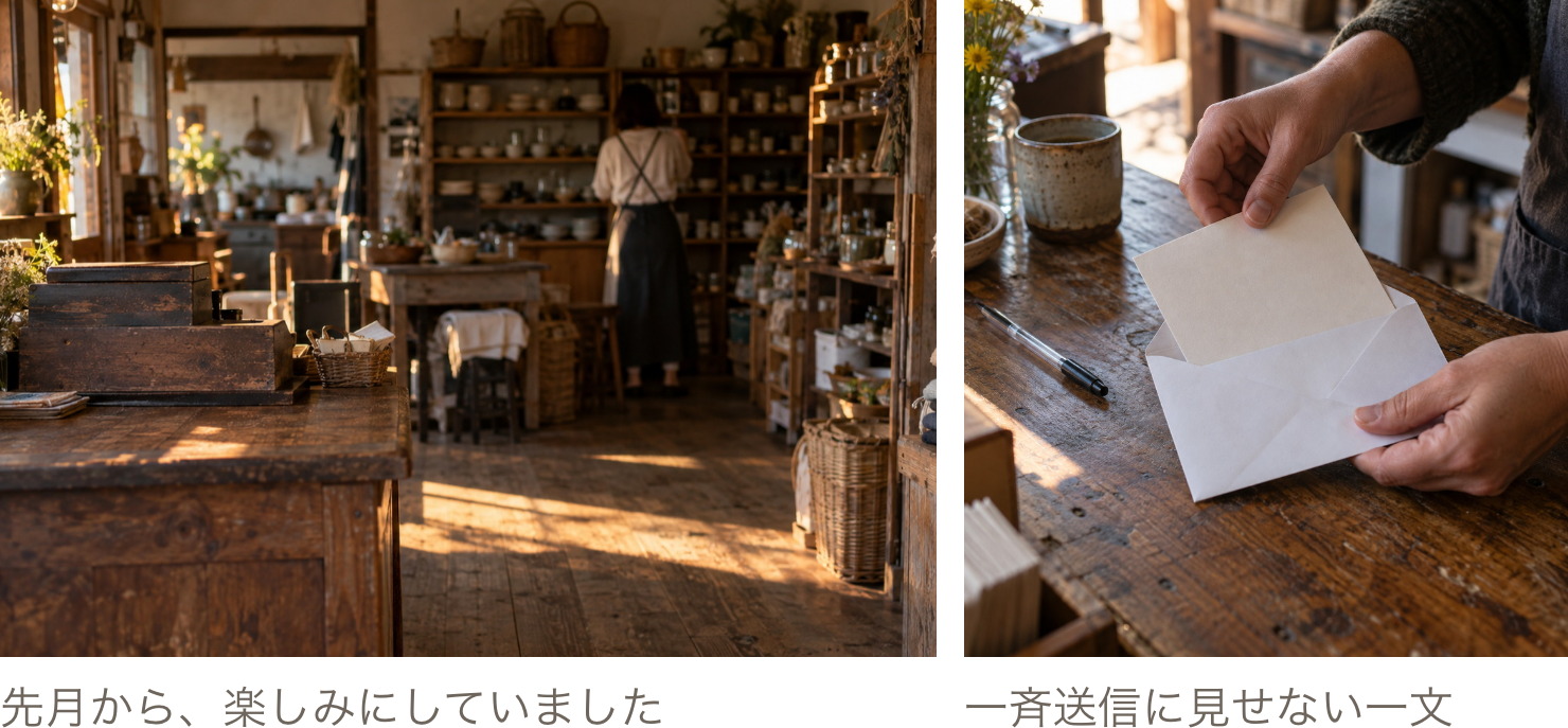 封筒に金券とメッセージカードを入れる手元