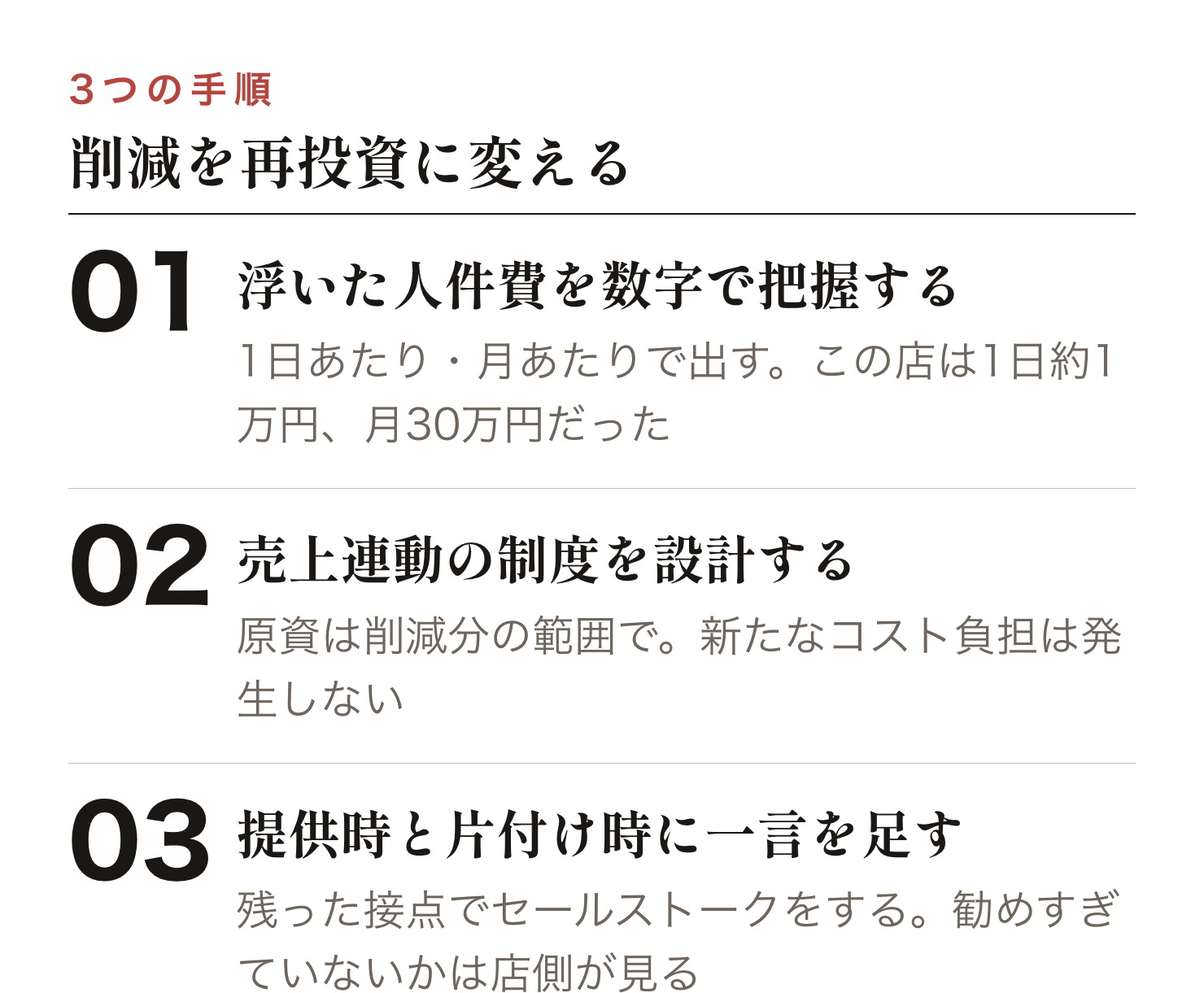 削減額の把握、インセンティブ設計、セールストークの実践の3つの手順